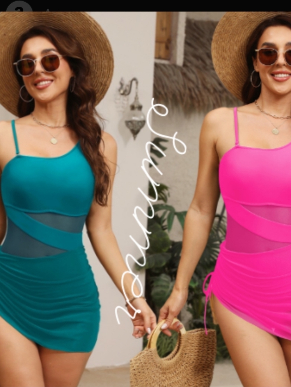 Women’s One-Piece Swimsuit - Teal & Hot Pink #307